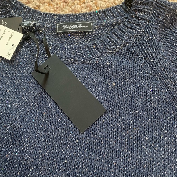 Saks Fifth Avenue Blue Cold Shoulder sparkling Sequin Sweater, small - Picture 3 of 5